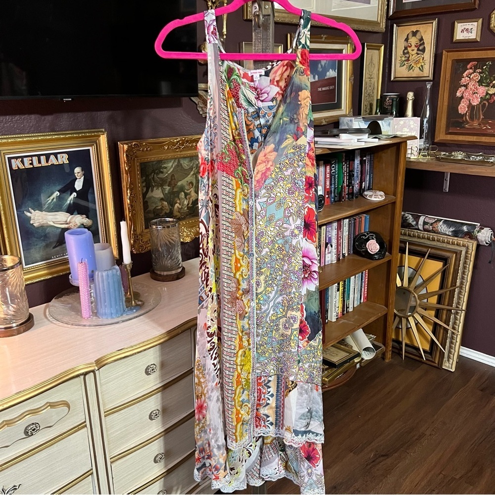 Johnny Was Patterned Silk Button-up Dress Small